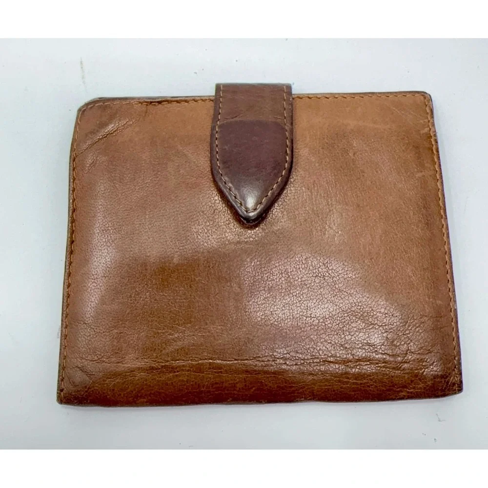 VTG Brooks Brothers Made in Italy Genuine Leather Bifold Passcase Wallet Brown